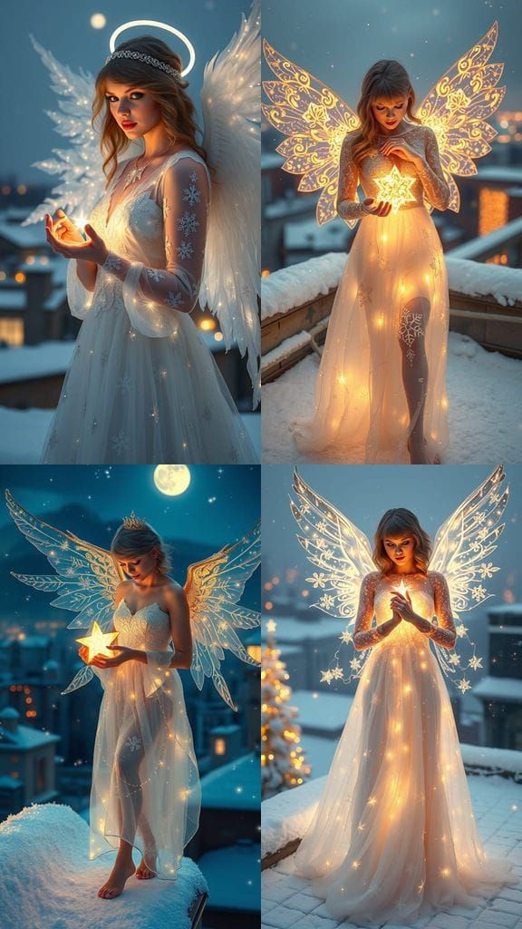 Taylor Swift as an Ethereal Christmas Angel in a Glowing Whi...