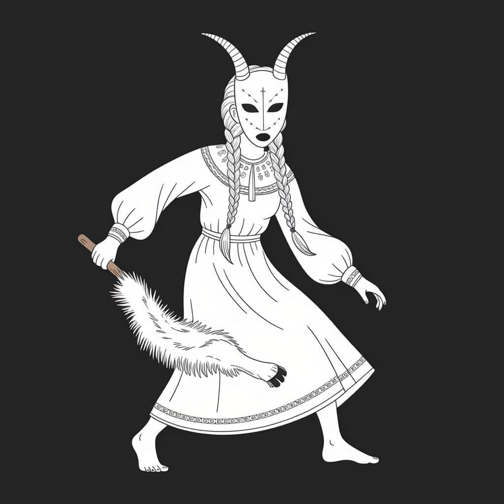 Black and White Image of a Dancer with a Goat Leg