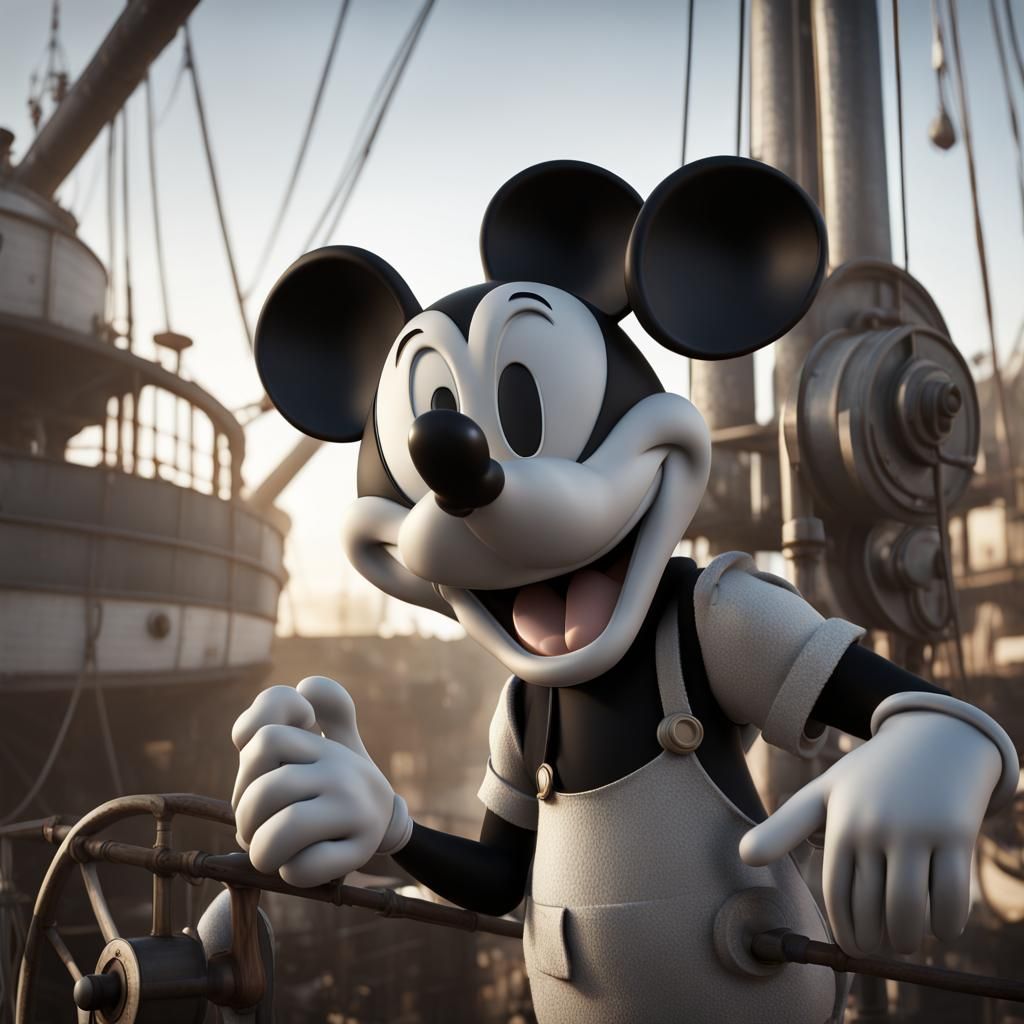 Detailed Steamboat Willie Headshot, Digital Art