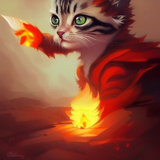Cute Fire Mage Kitten in Digital Art Style