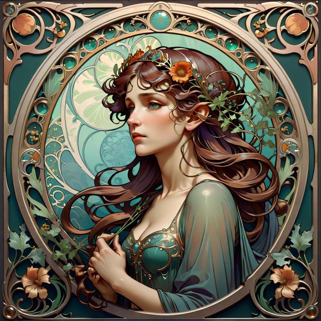 Art Nouveau Fantasy Plaque in Alphonse Mucha Style
