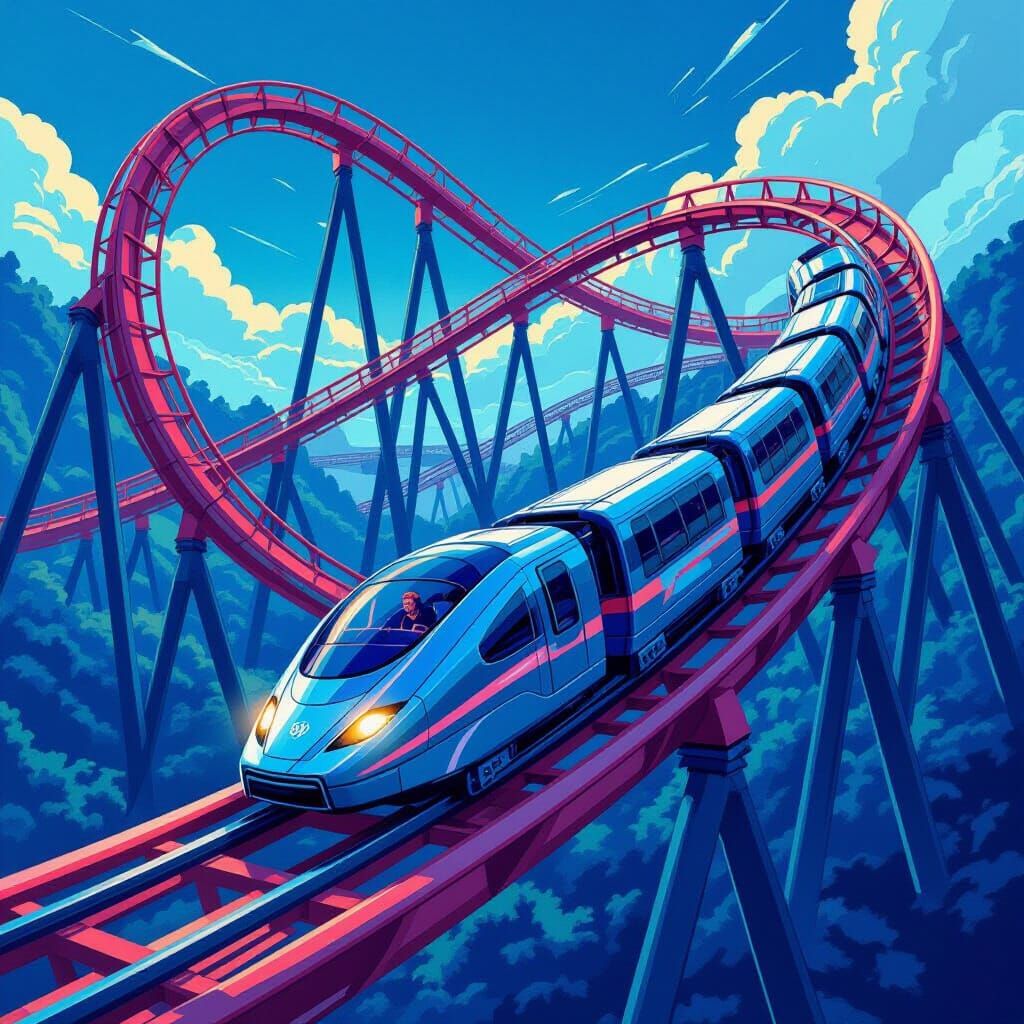 Hyperreal Titanium Roller Coaster in Futuristic Style