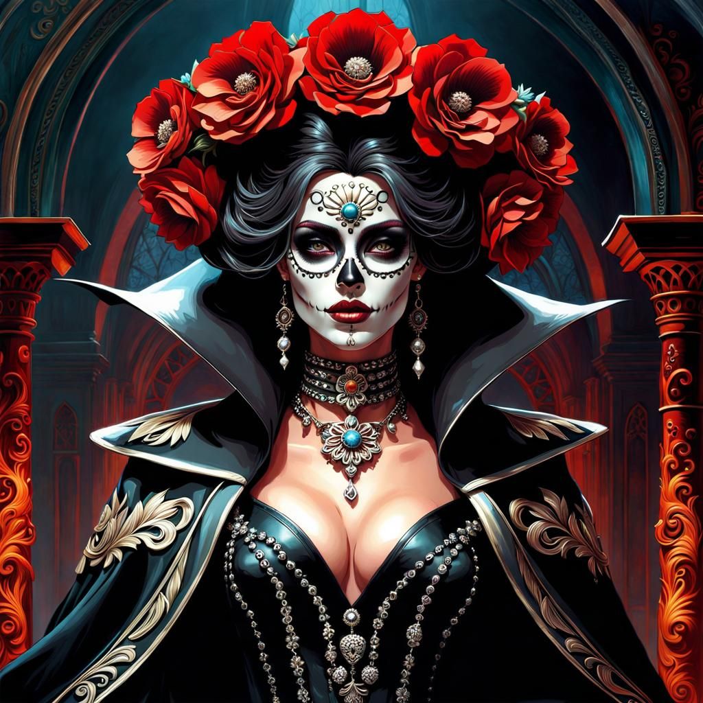Gothic Sugar Skull Beauty in Dark Fantasy Style