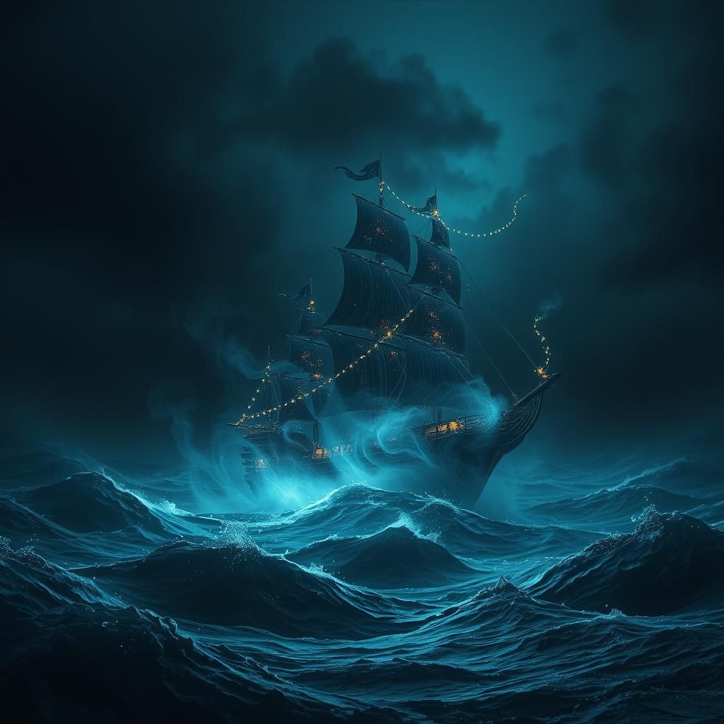 Ethereal Ghost Ship on Turbulent Black Sea