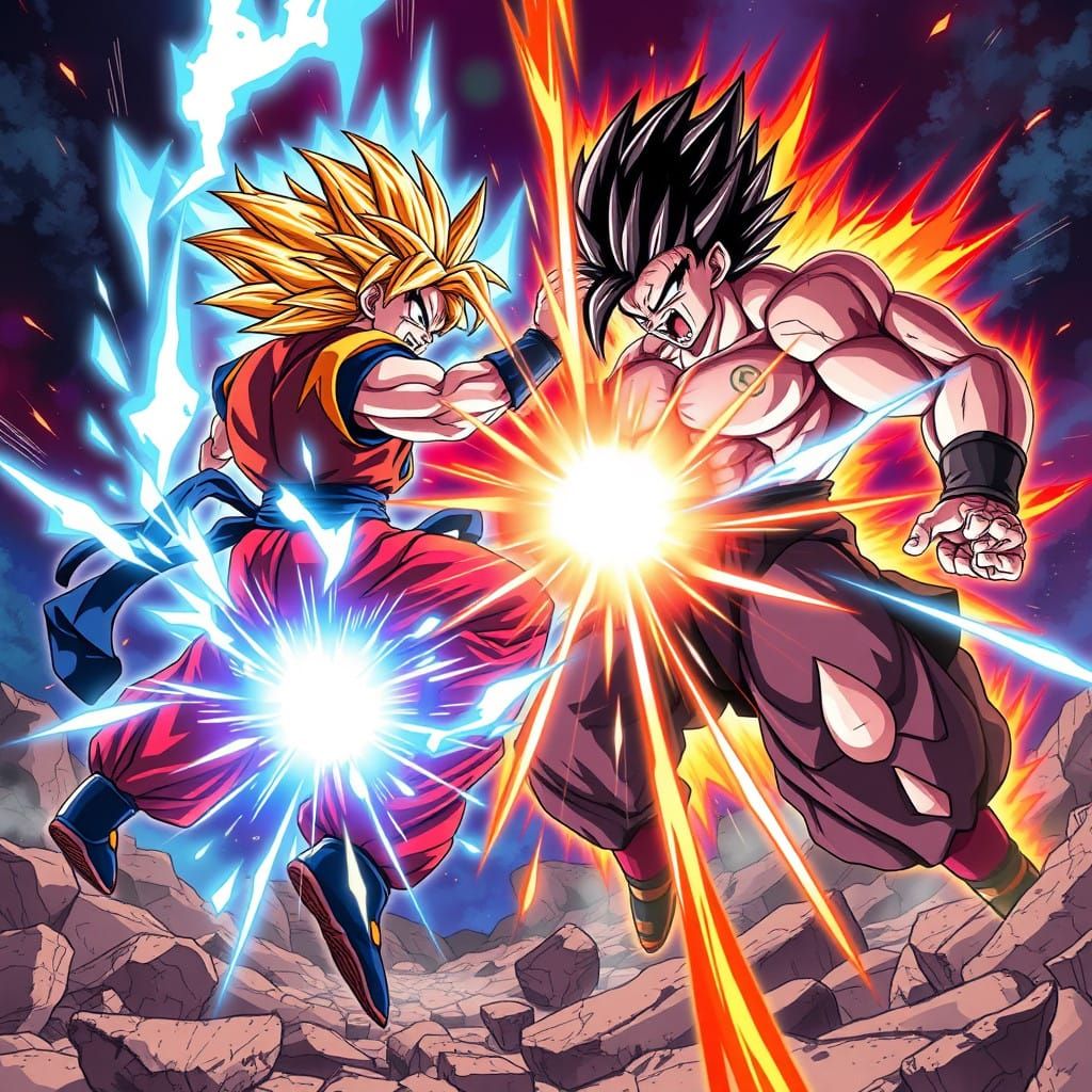 Epic Anime Showdown in Vibrant, Dynamic Manga Style