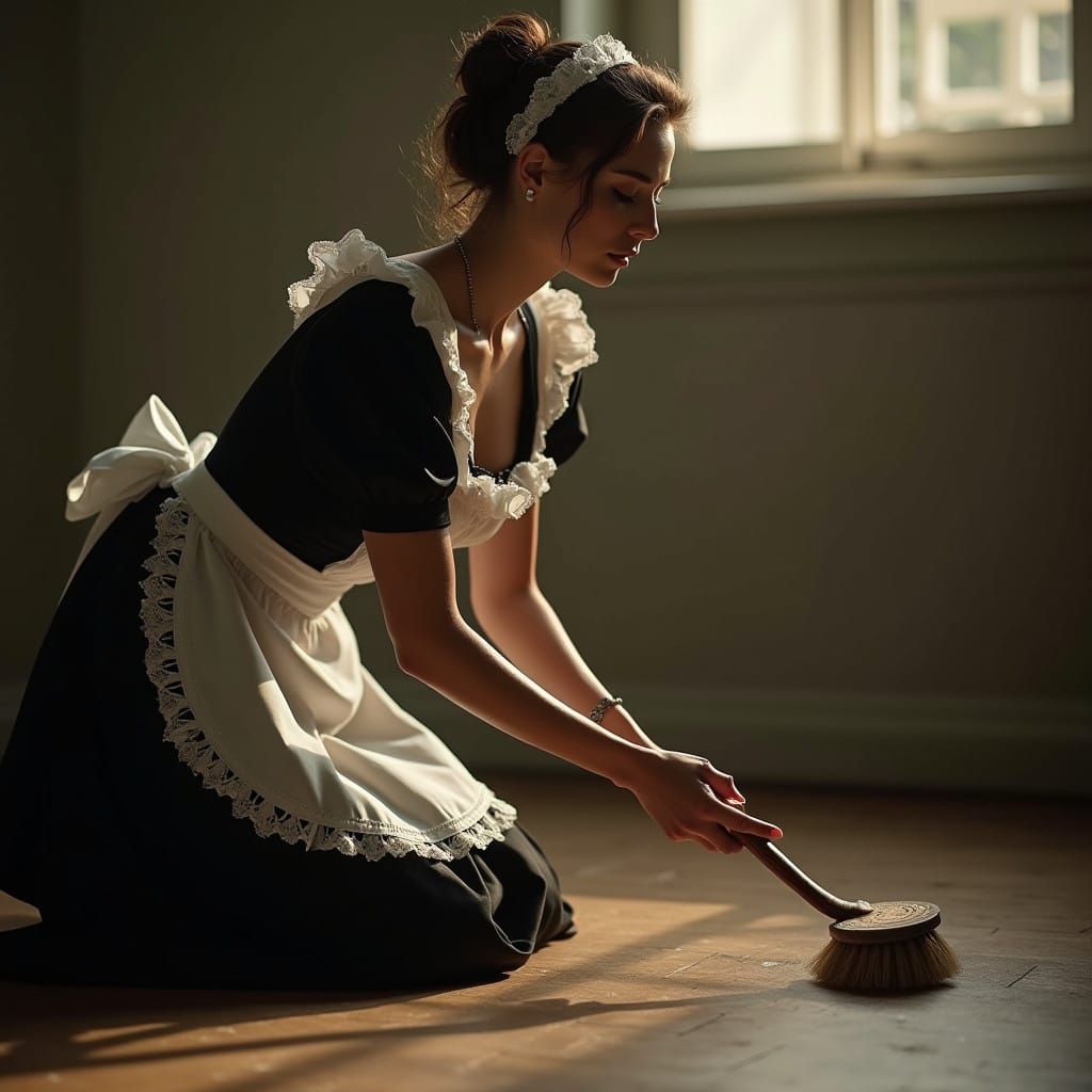 Elegant French Maid in Cinematic Black and White