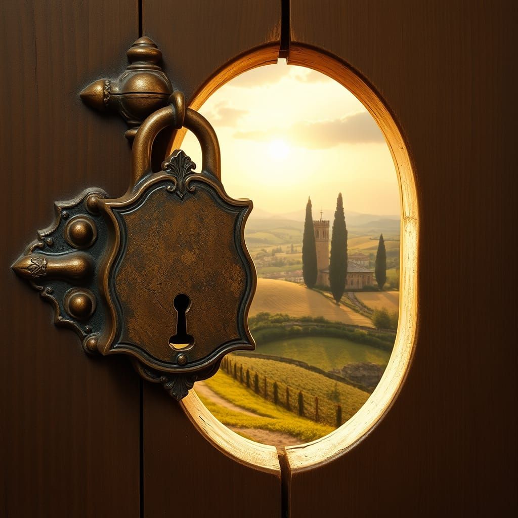Elegant Bronze Keyhole Reveals Serene Italian Countryside in...