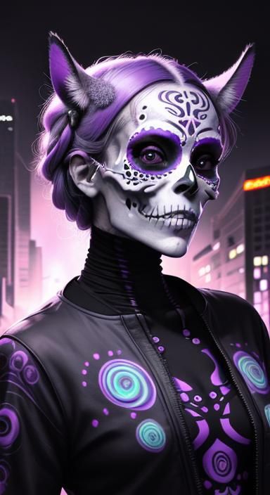 Ethereal Cyberpunk Día De Los Muertos Goddess