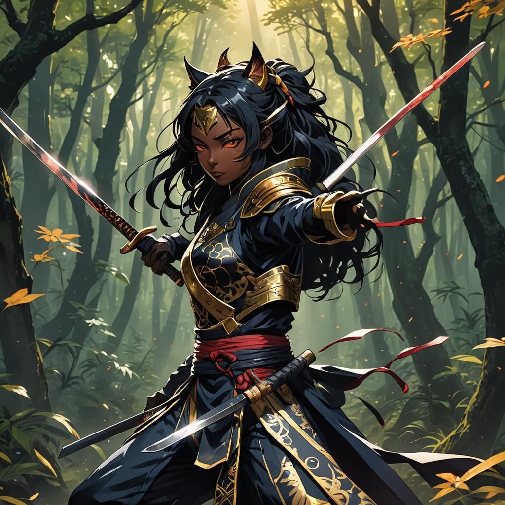 Porcelain Ninja Nekomata Princess in Anime Style