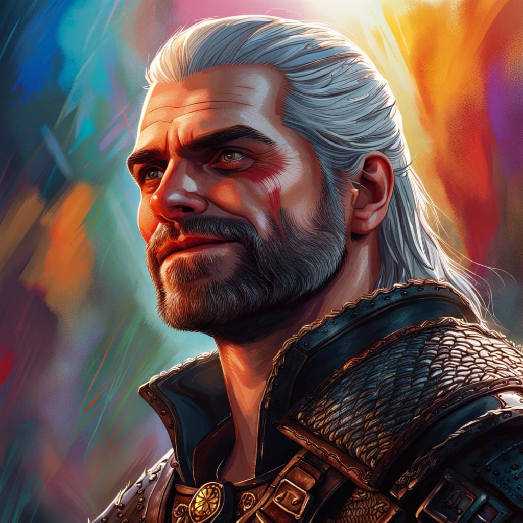 Hyperrealistic Portrait of Geralt Smiling