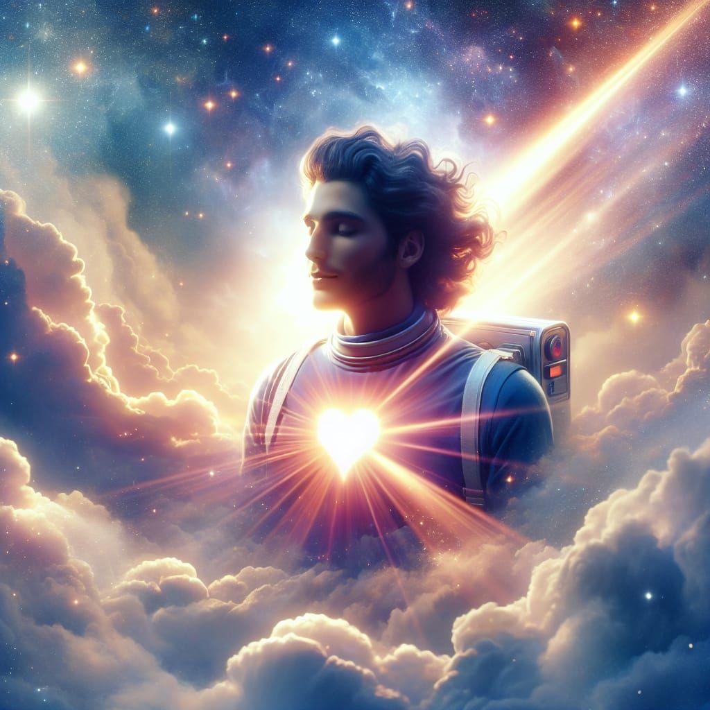 Intergalactic Traveler Bathed in Divine Light