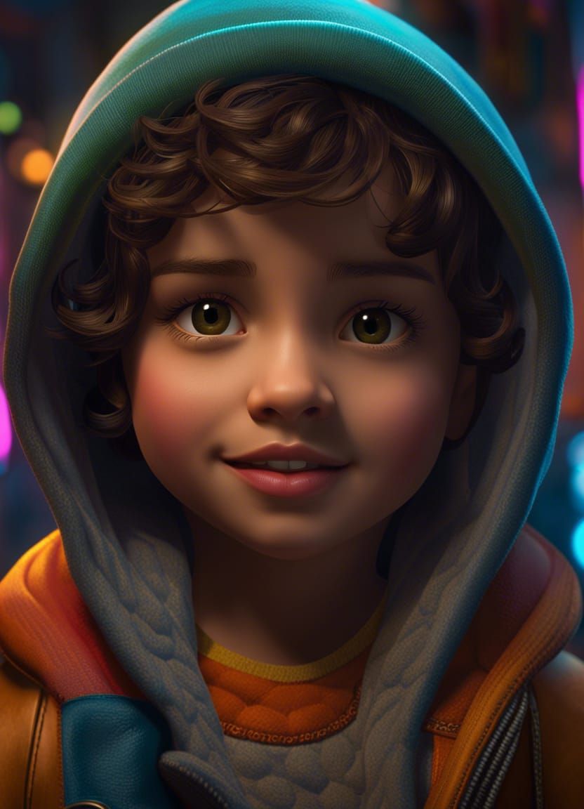 Adorable Puerto Rican Boy Portrait in Pixar Style