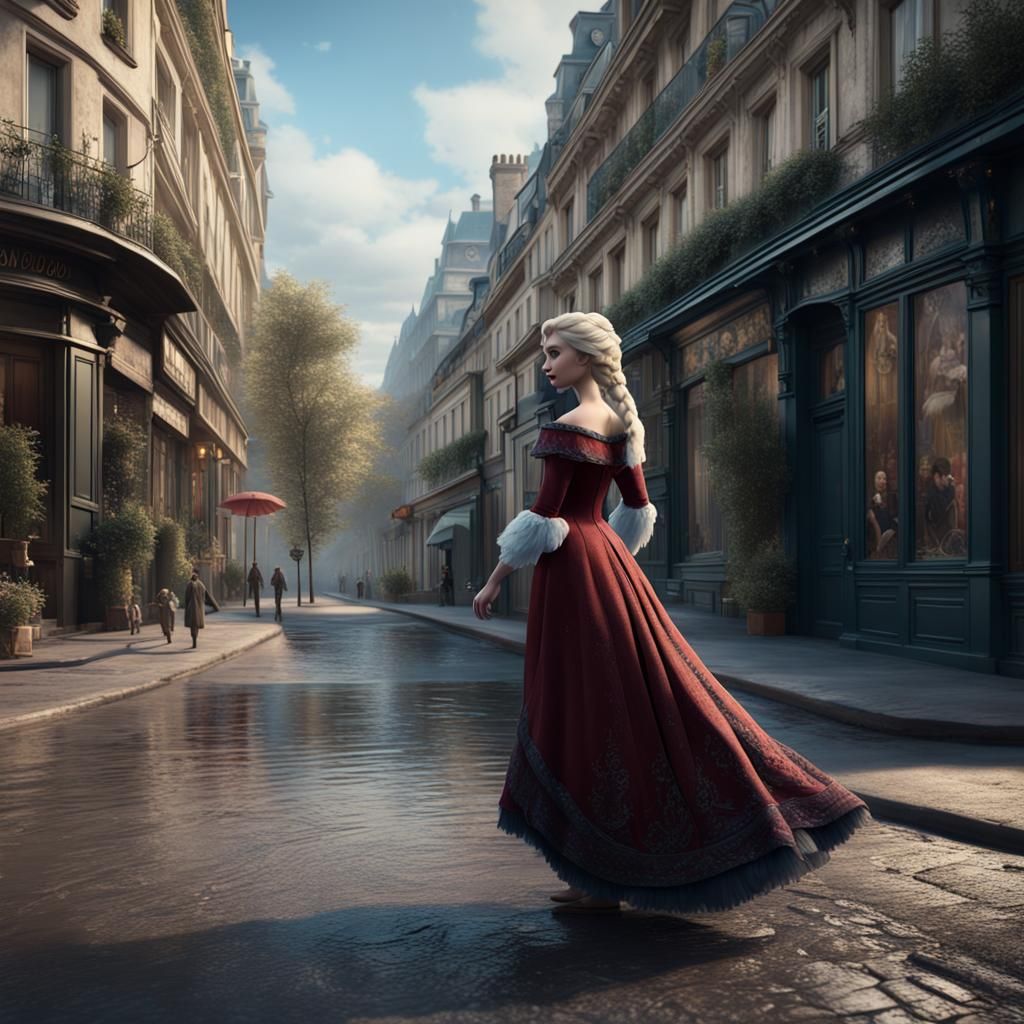 Victorian Princess Barefoot in Paris: Detailed Matte Paintin...