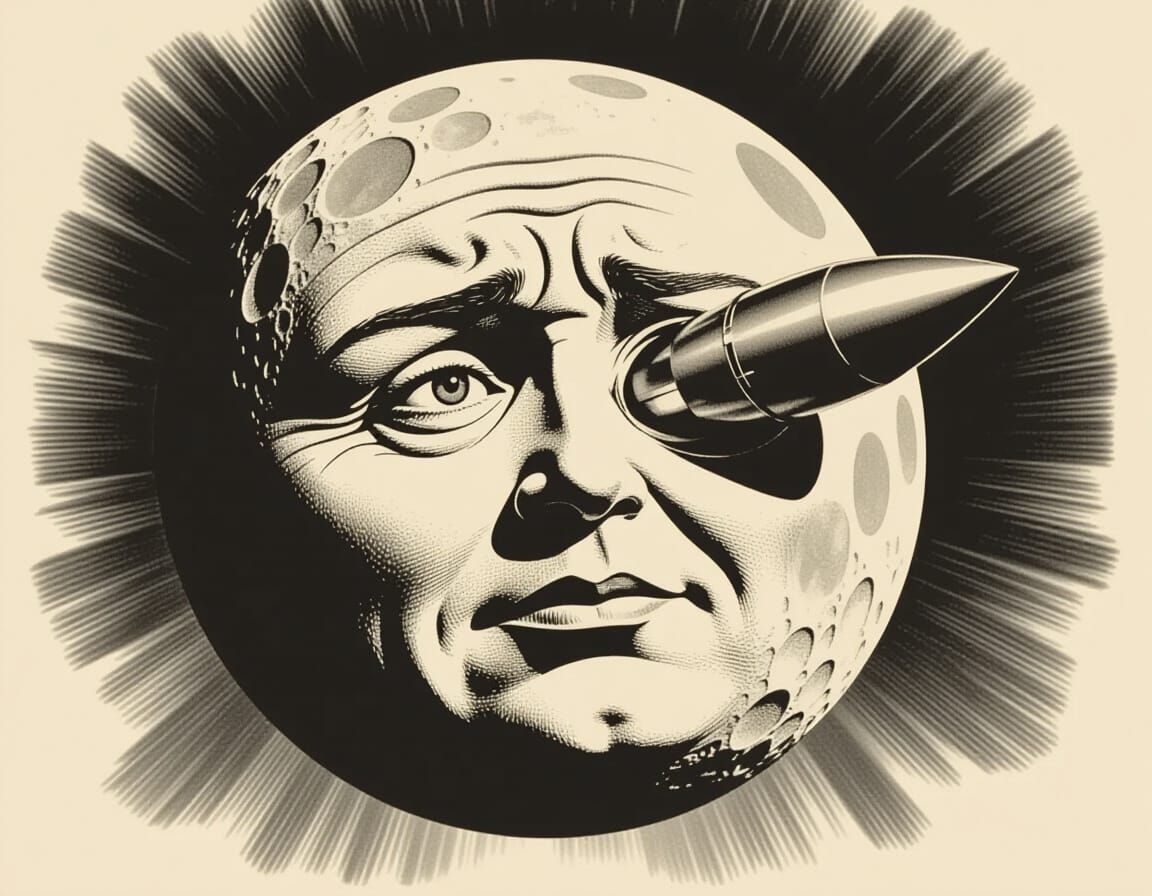 Iconic Moon Landing Still from 'Le Voyage dans la Lune'