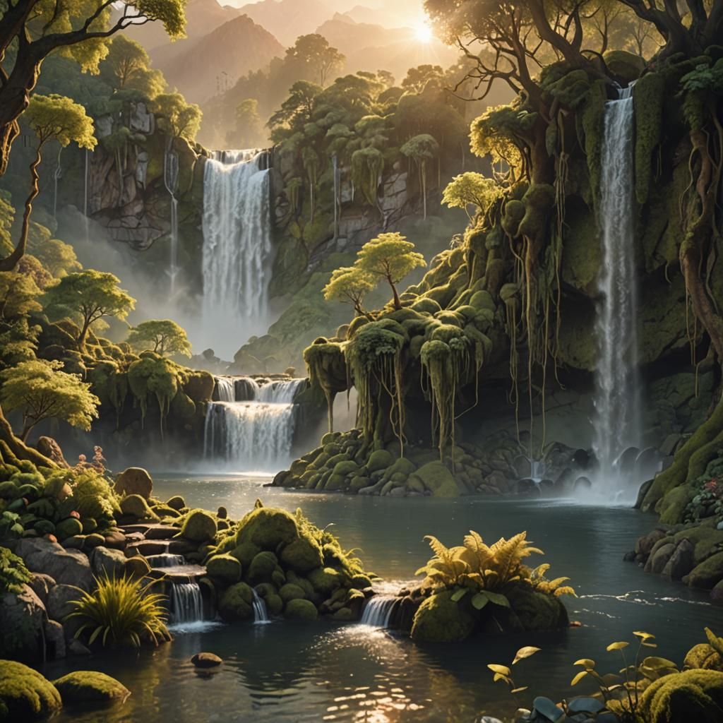 Serene Mountain Lake Sunset in 3D Landscape Art