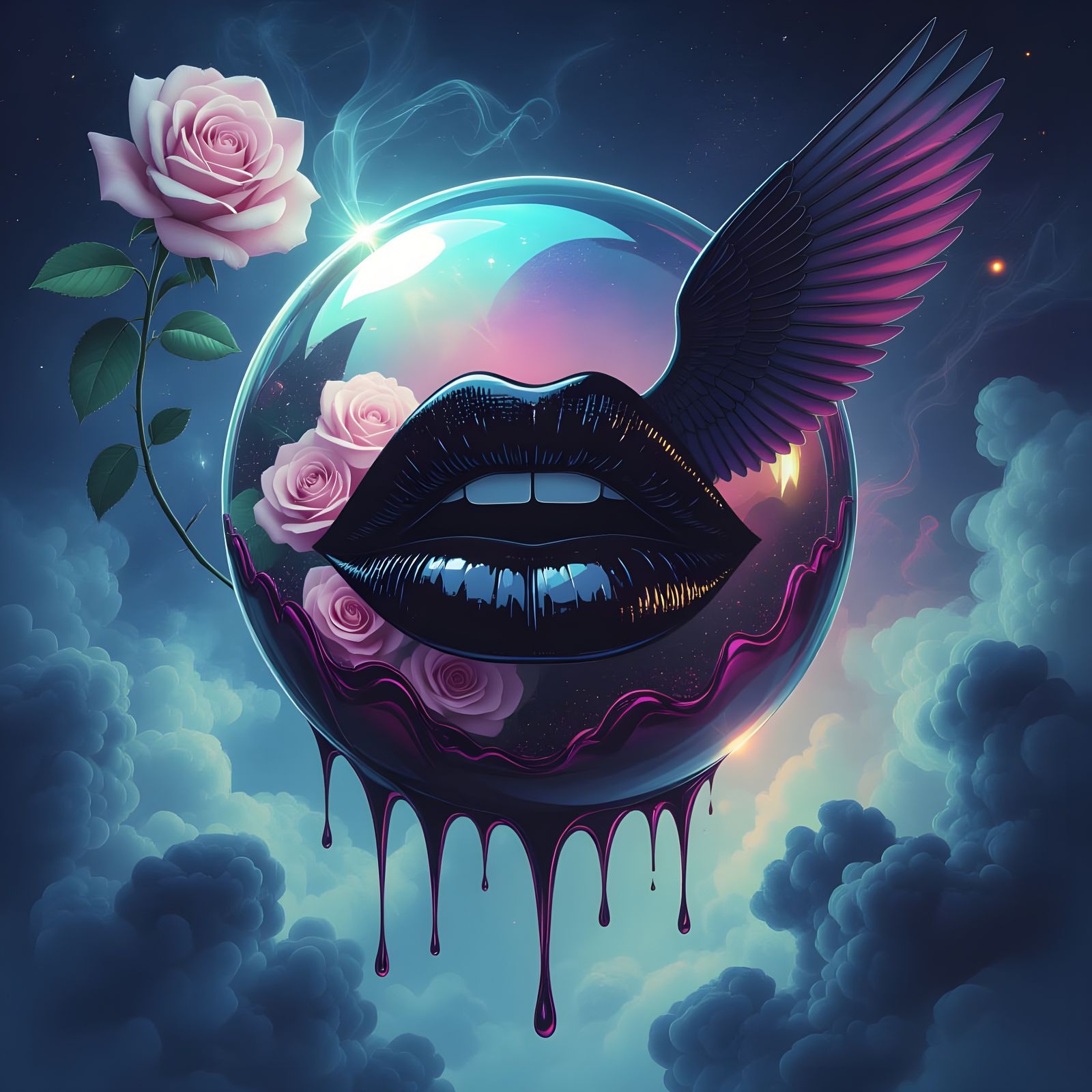 Chocolate Lips in Iridescent Sphere: Dreamy Cosmos