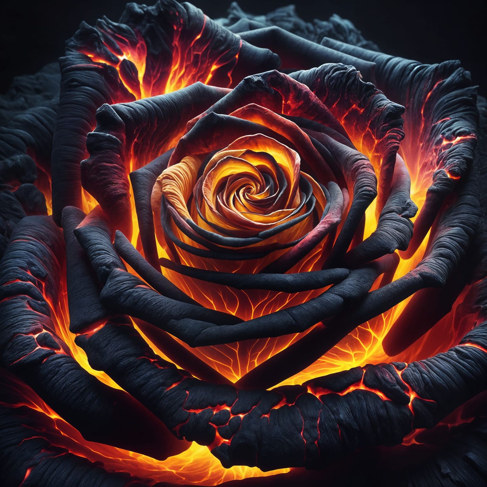 Striking Molten Lava Rose with Volcanic Rock Petals