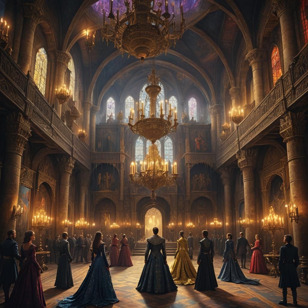 Lavish Royal Ball in Medieval Castle, Digital Painting