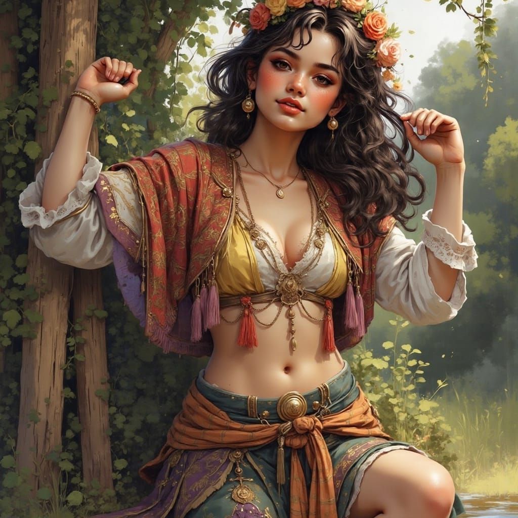 Elegant Scottish Woman Hanging Laundry in a Traditional Tart...