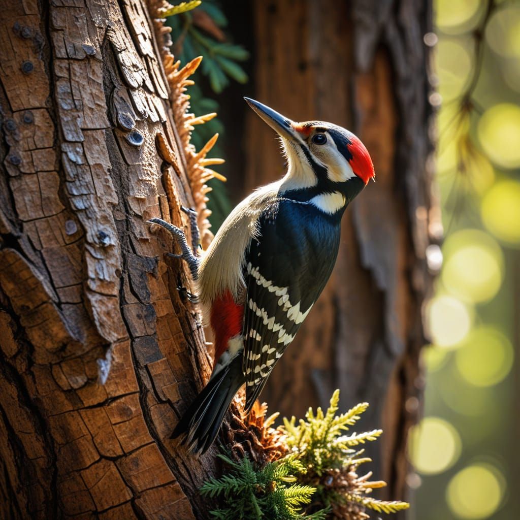 Detailed Macro Photo of Woodpecker in Sunlight