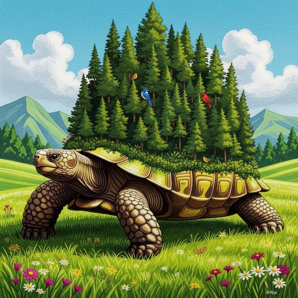 Giant Forest on a Tortoise Shell: Colored Pencil Sketch