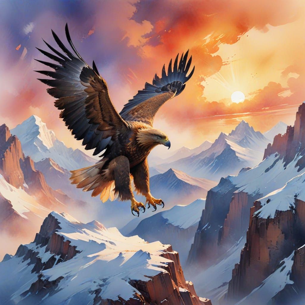 Golden Eagle Soaring in Mountain Twilight