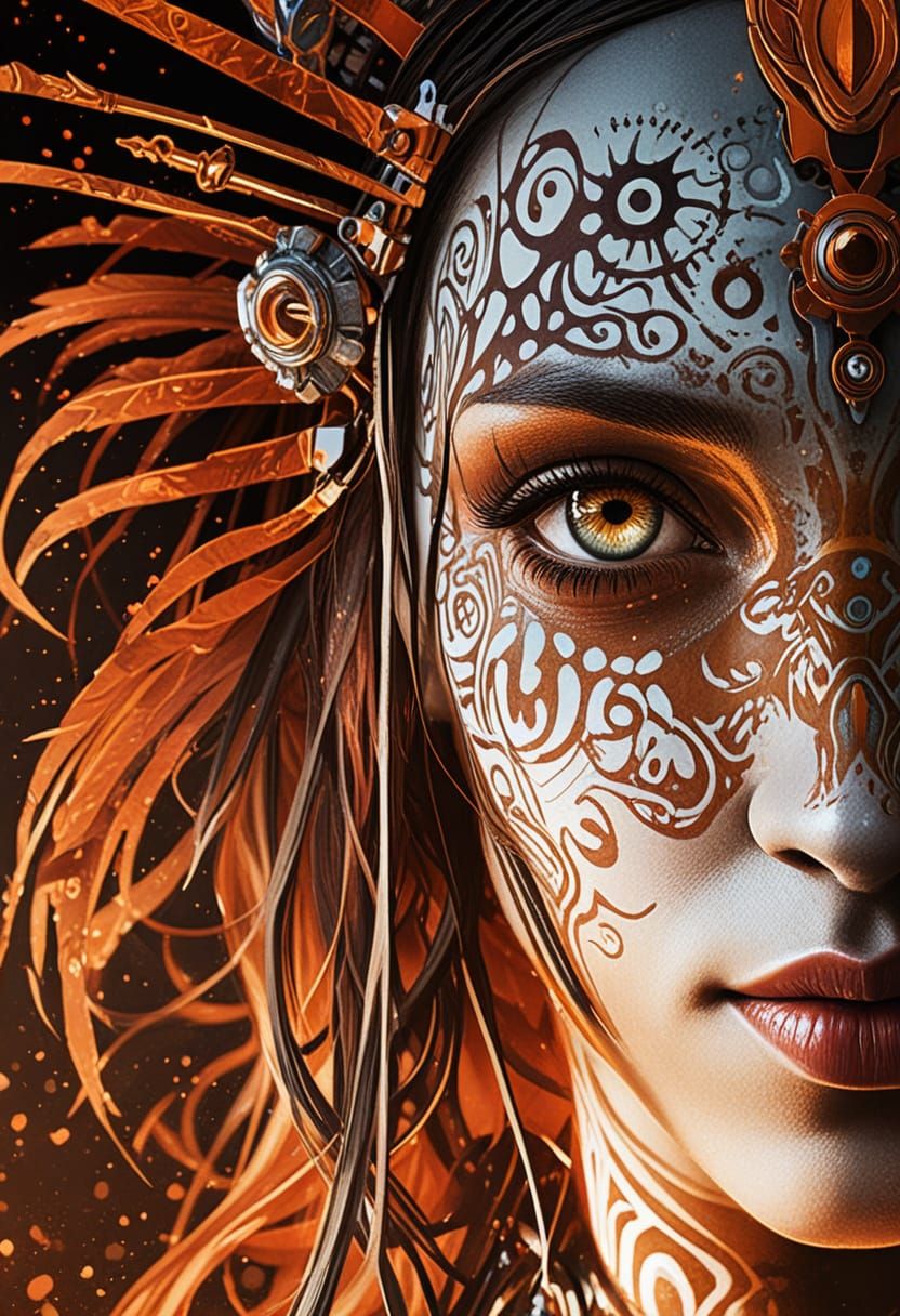 Fierce Na'vi Warrior in Fiery Ashstorm as Graffiti Art