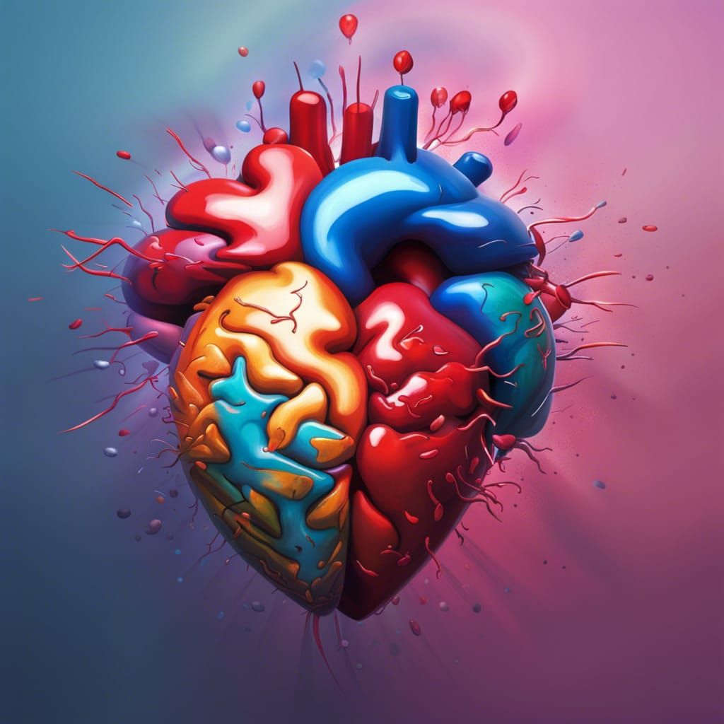 Heart and Brain: Hyperrealistic Splash Art