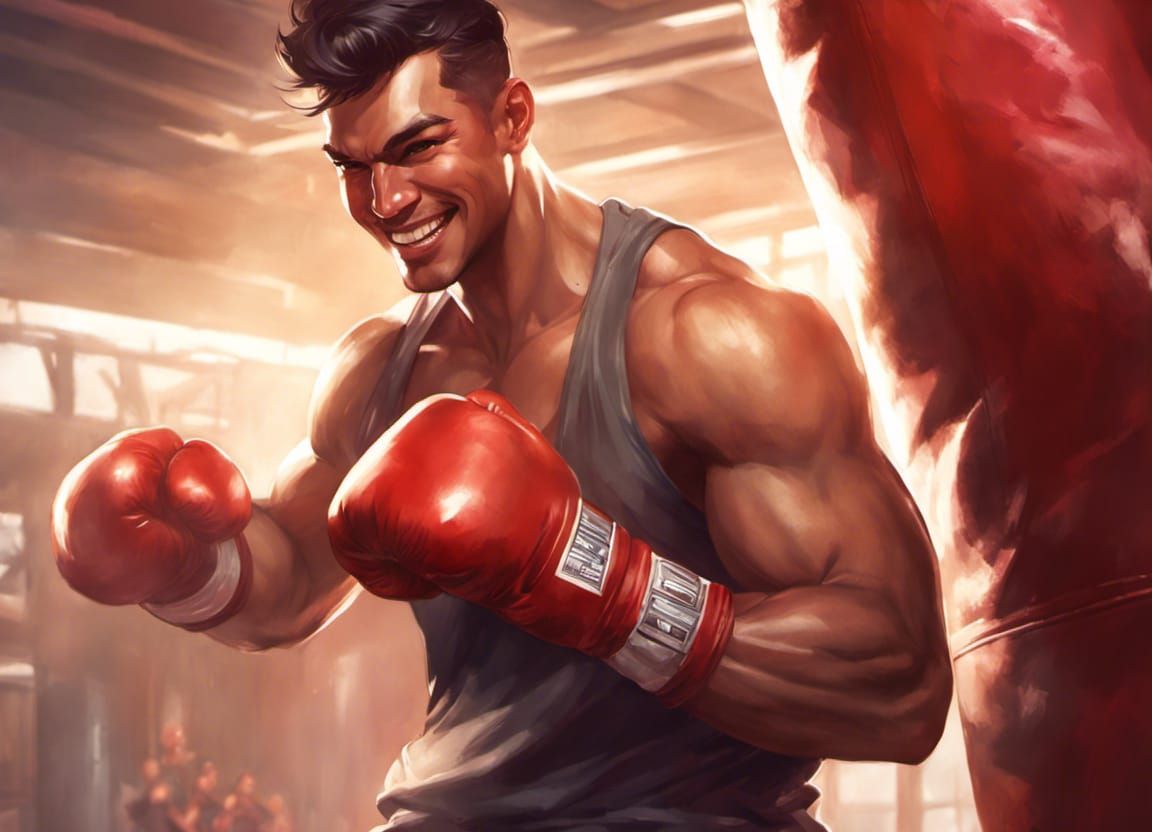 Smiling Boxer Concept Art in Hyperdetailed Style