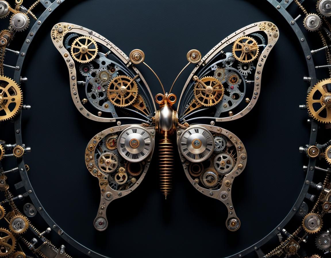 Steampunk Butterfly Display with Intricate Metallic Details