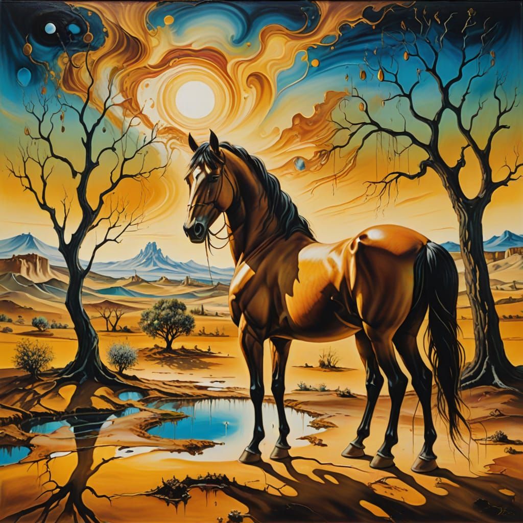 Surreal Horse in Dreamlike Landscape