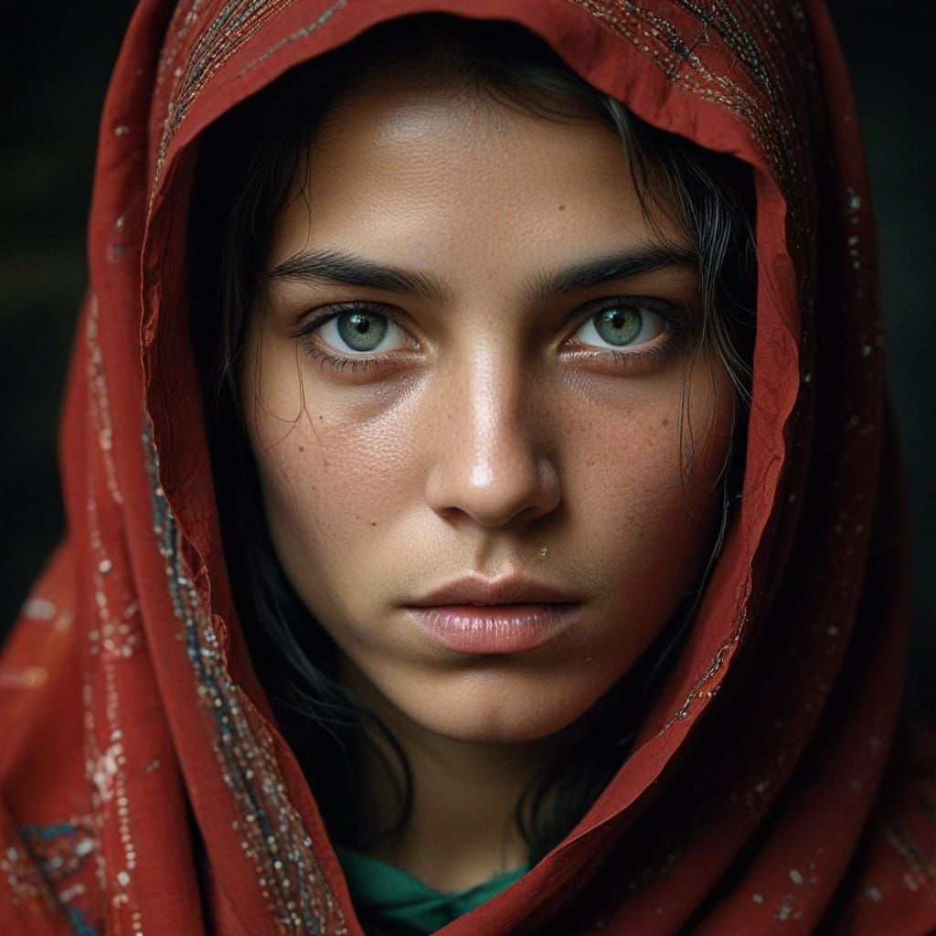 Enigmatic Neo-Expressionist Warrior Queen Portrait