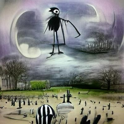 Eerie Characters in a Tim Burton-esque Scene