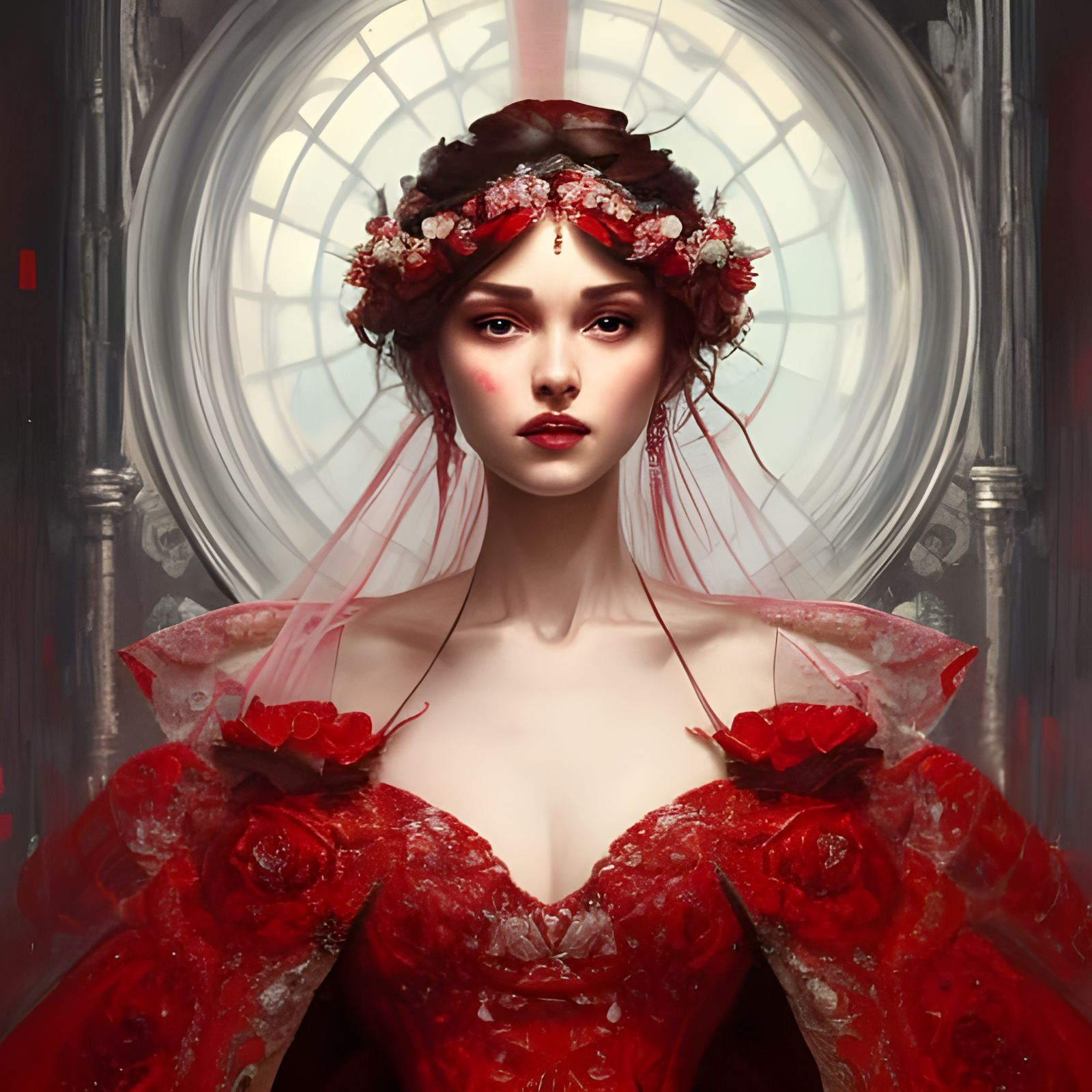 Beautiful Bride in Red Wedding Dress Portrait