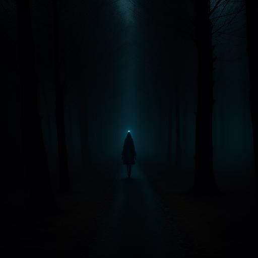 Lost Woman in Dark Forest: Cinematic Film Still