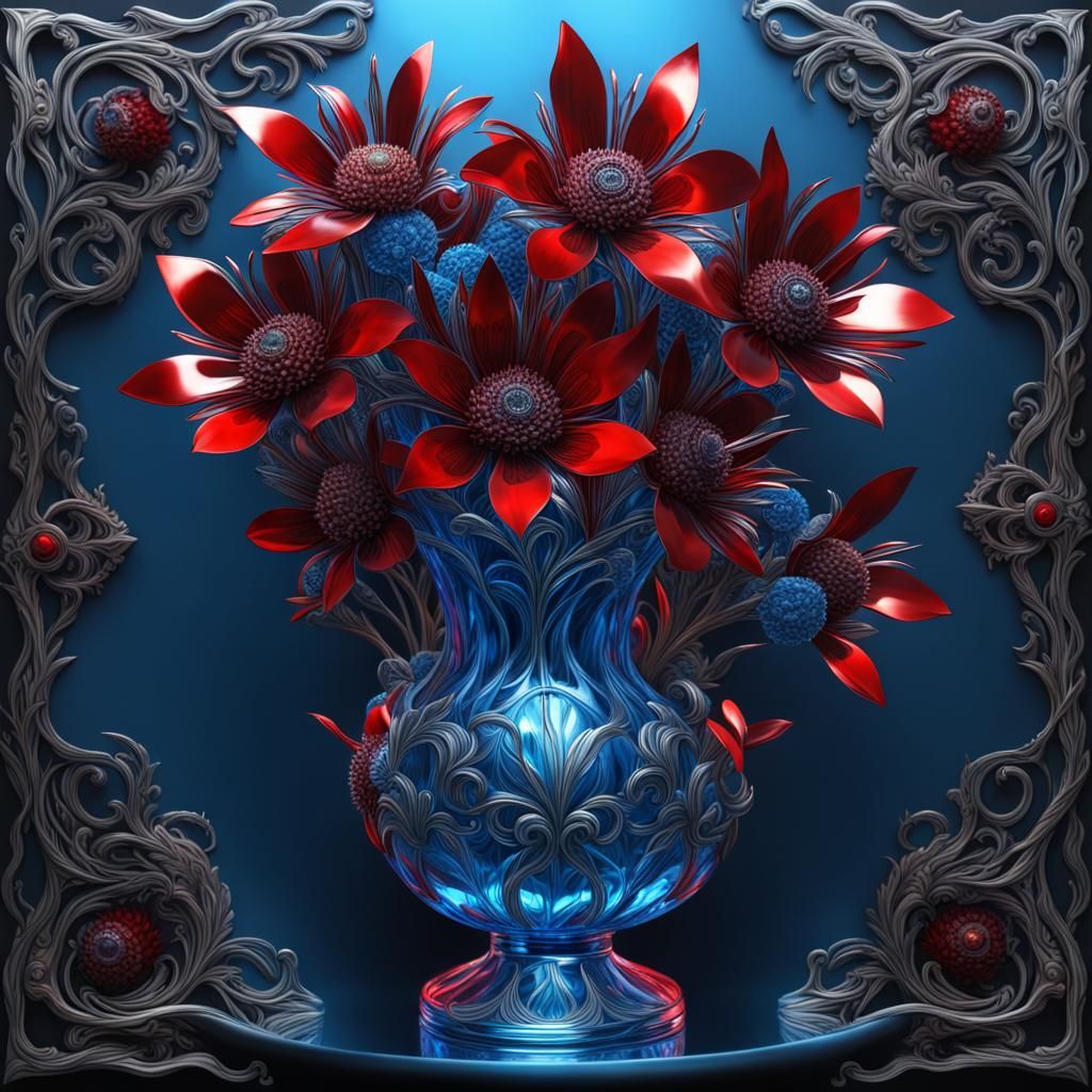 Metal Equinox Flowers in Crystal Vase: Acrylic Art