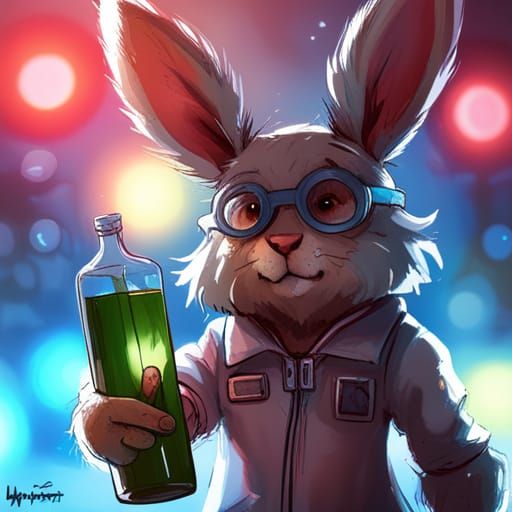 Furry Mad Scientist Rabbit in Lab, Detailed Digital Art
