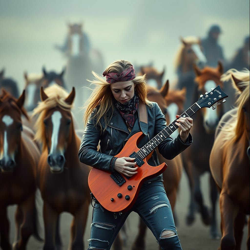 Rockstar Guitar Solo with Galloping Horses