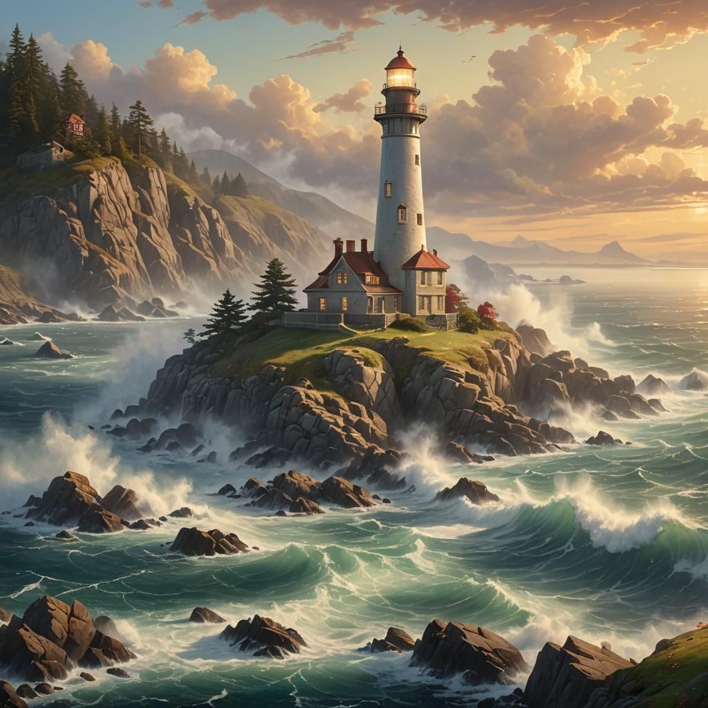 Ethereal Eddystone Lighthouse in Golden Sunlight