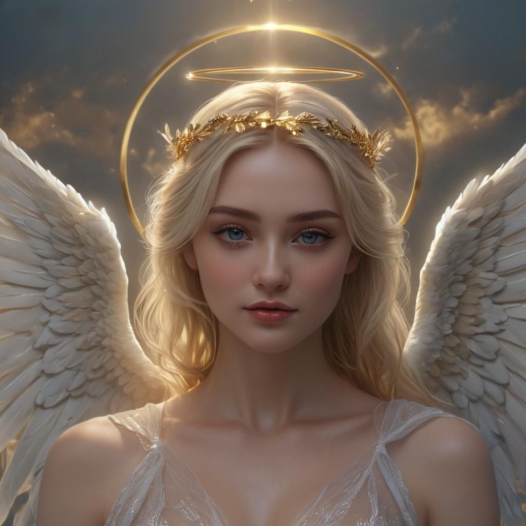 Blonde Angel with Golden Halo: Digital Art