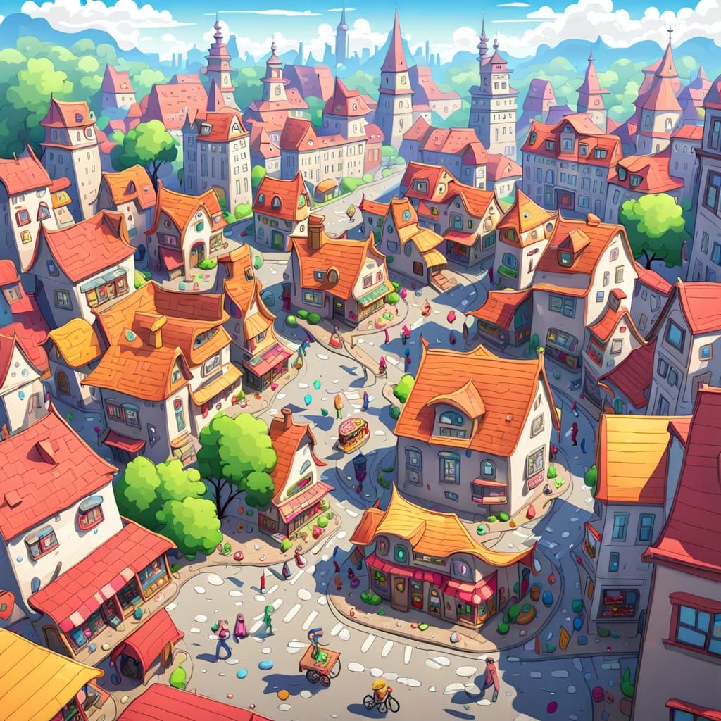 Vibrant City Street Scene in a Futuristic Metropolis