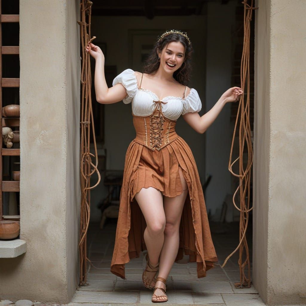 Weaver Stepping Through Loom Frame