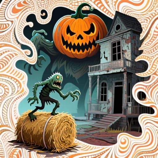 Scary Monster Pumpkin in Haunted House