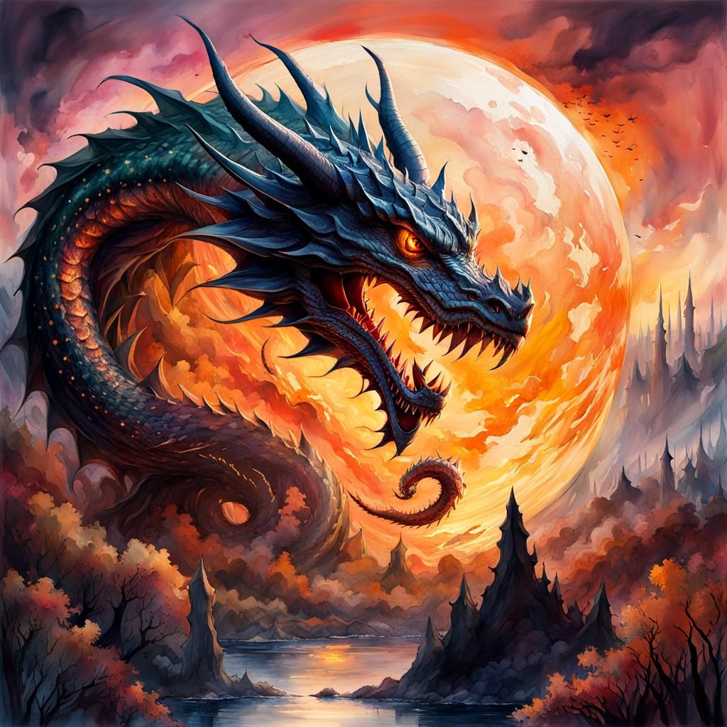 Dragon Jack O'Lantern Digital Watercolor Summerscape