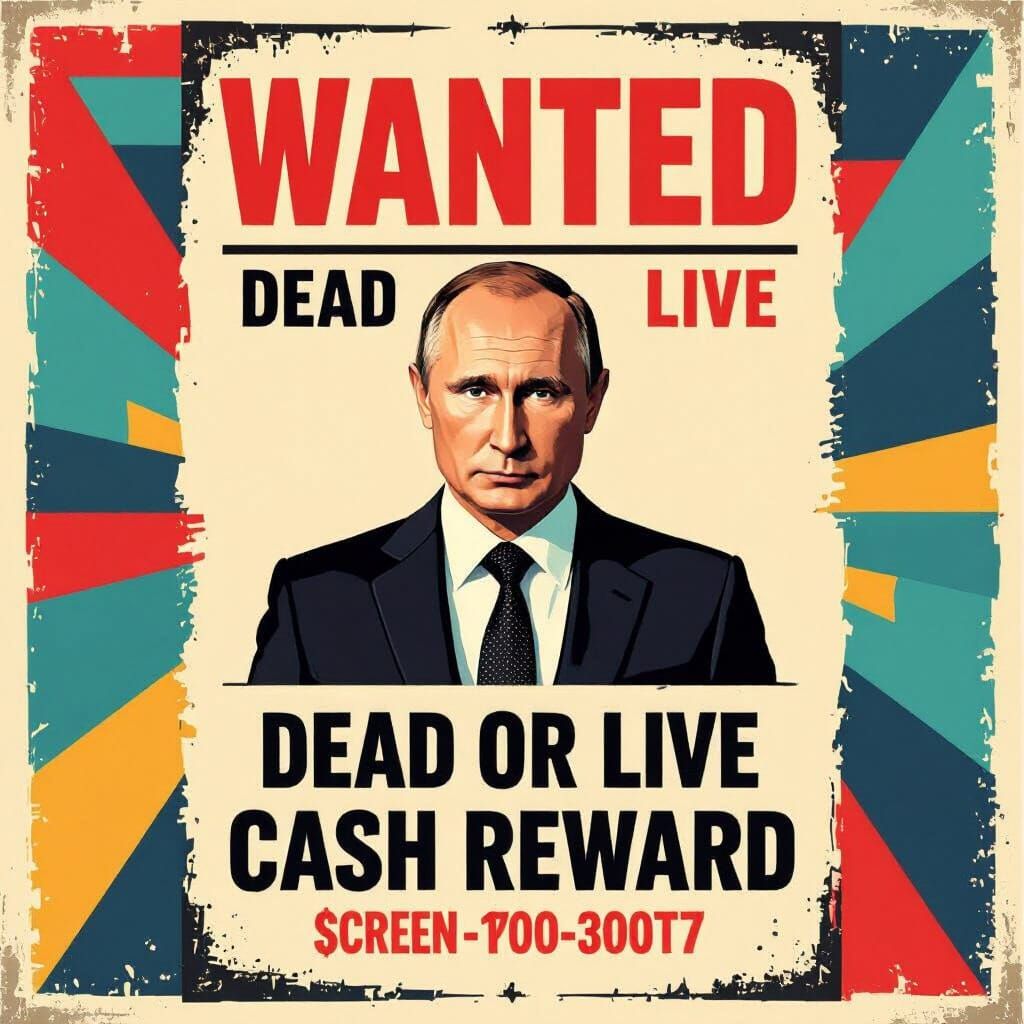 Wanted Poster of Vladimir Putin in Pop Art Style
