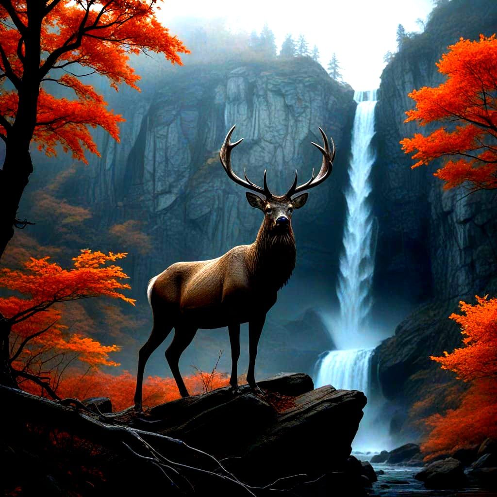 Gothic Buck on Autumn Ridge in Moonlight