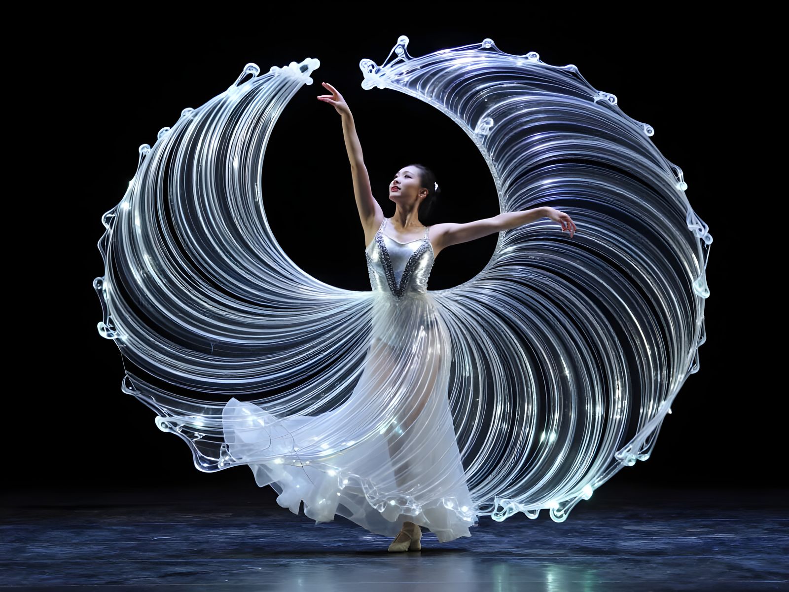 Luminous Gelatin Dancer with Silver Streams