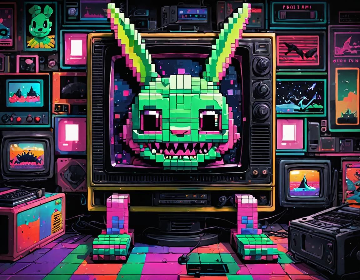 Retro Pixel Art: Alien Shark Bunny Portrait