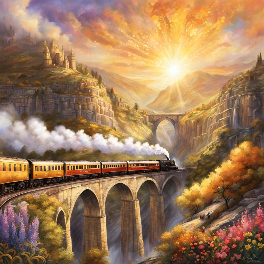 Epic Fantasy Steam Train at Sunset