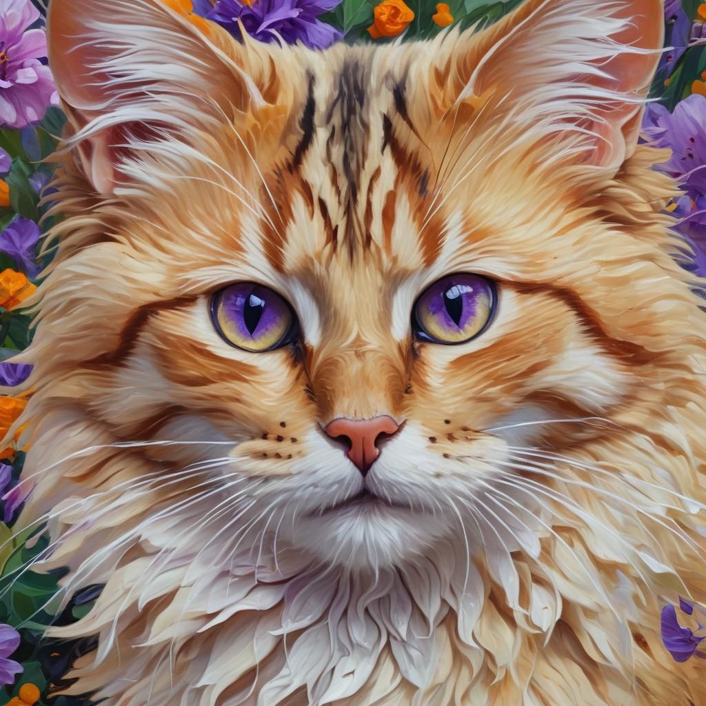 Vibrant Fauvist Cat Plays in Sunlit Flowers